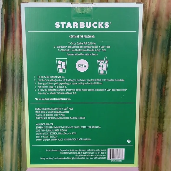 Starbucks 24 oz Tumbler Set & 6 Iced Coffee K-Cup Pods In Green Tones - Picture 7 of 7
